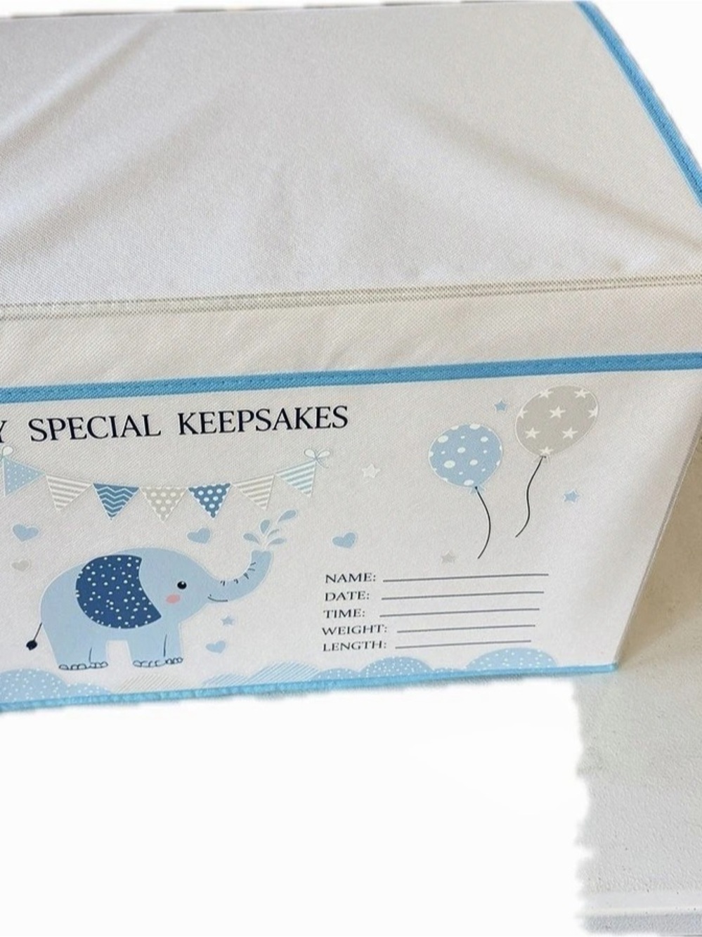 Elephant Keepsake Storage Bin, White & Blue